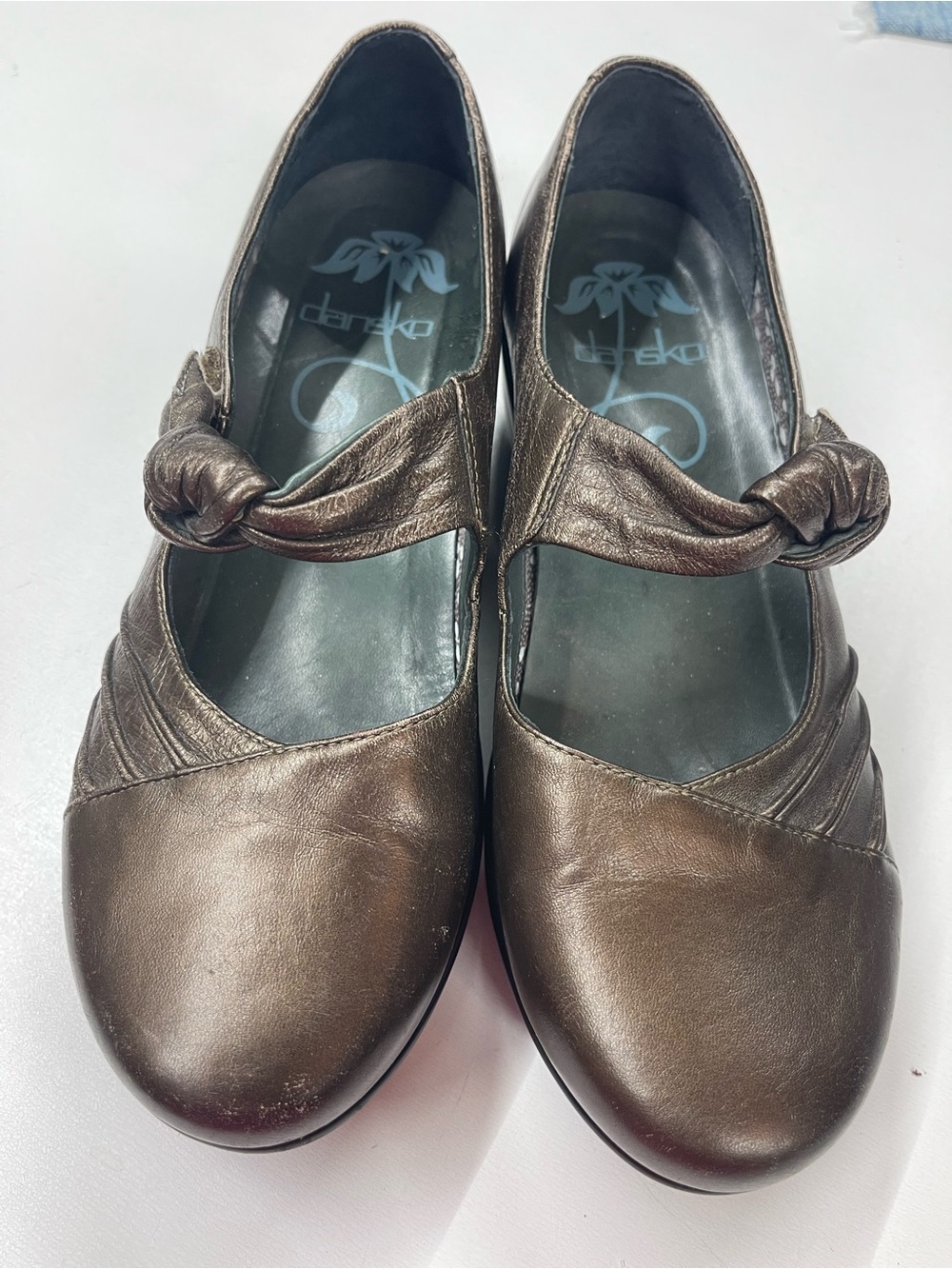 Dansko Metallic Bronze Knot-Detail Leather Mary Jane‎ Flats